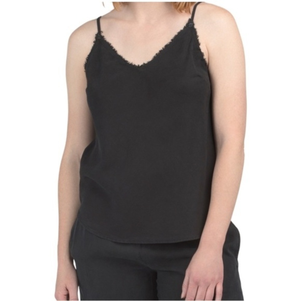 Evereve Cloth and Stone Fray Edge Cami Tank Top V-Neck Black Size Medium